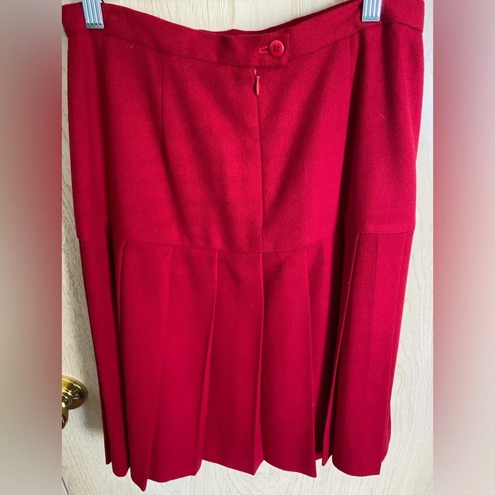 CHRISTIAN DIOR Vintage Pure Red Full Suit w/Pleat Skirt Gold Buttons sz 12